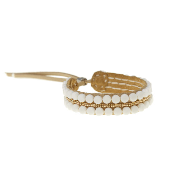 suede beaded bracelet in white and gold