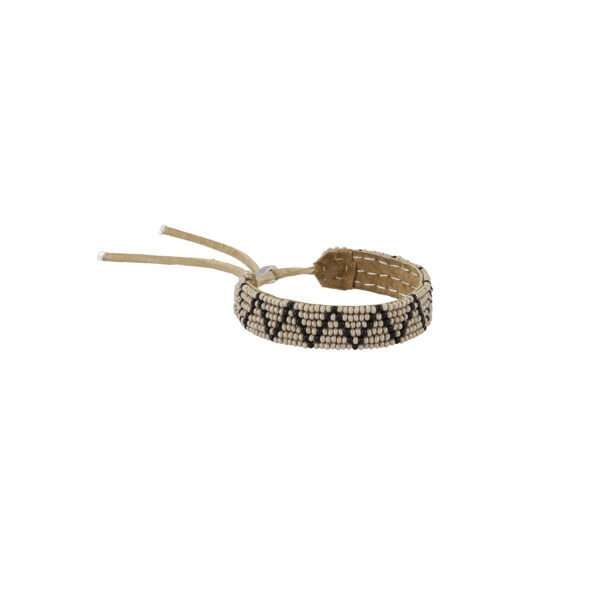 suede beaded bracelet in taupe and black, zigzag pattern
