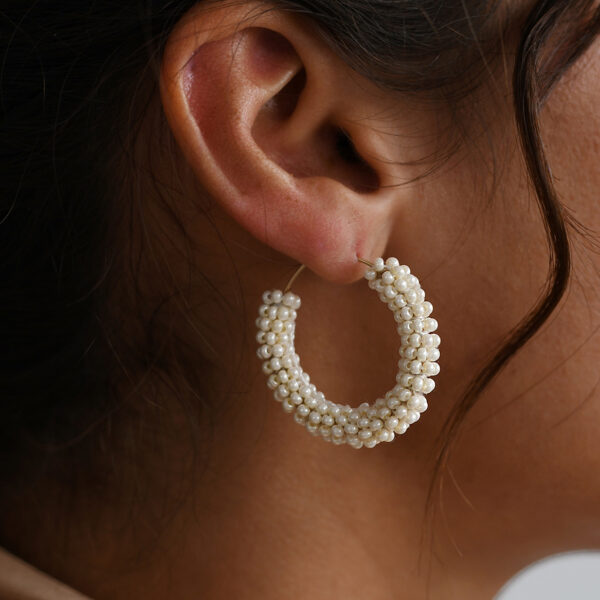 beaded hoop earrings in pearl