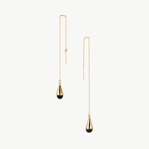 24K gold plated recycled brass chain earrings with recycled horn in black