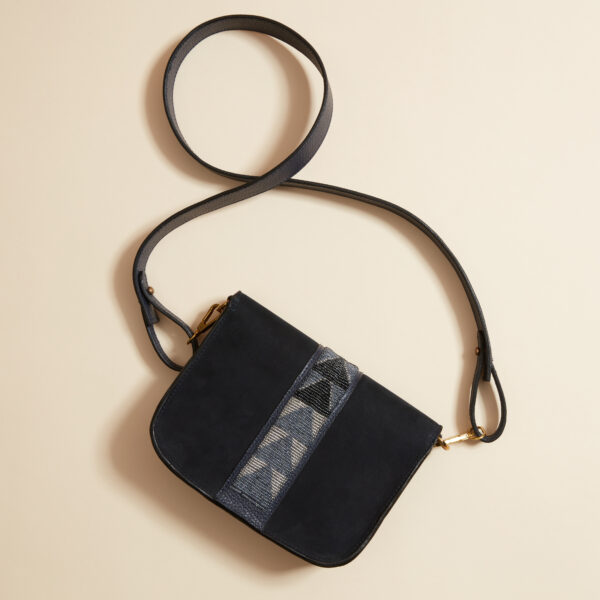 blue suede bag with beads