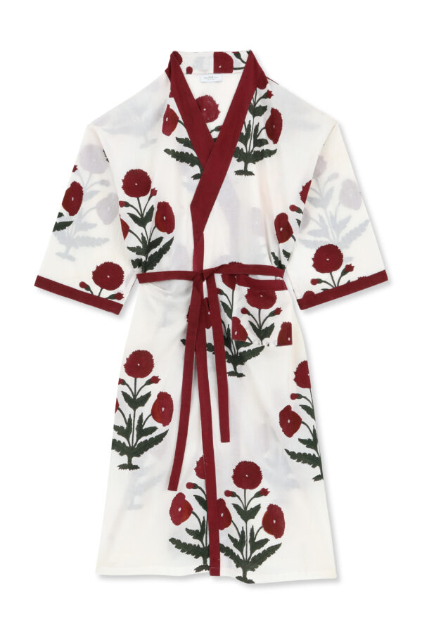 robe with red and green floral print