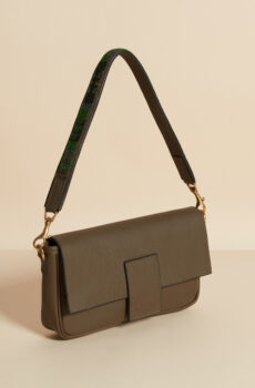 olive leather bag with beaded strap