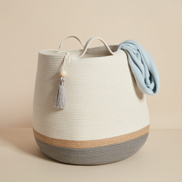 large basket in cobble gray and jute