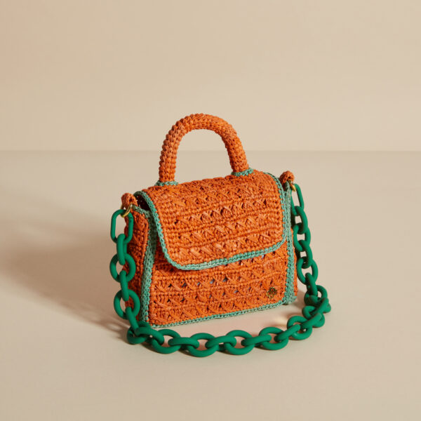 raffia bag in papaya and green