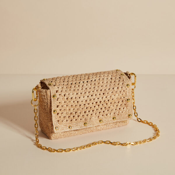 natural raffia bag with gold studs