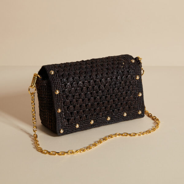 black raffia bag with gold studs