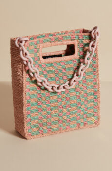 raffia bag in pink and blue