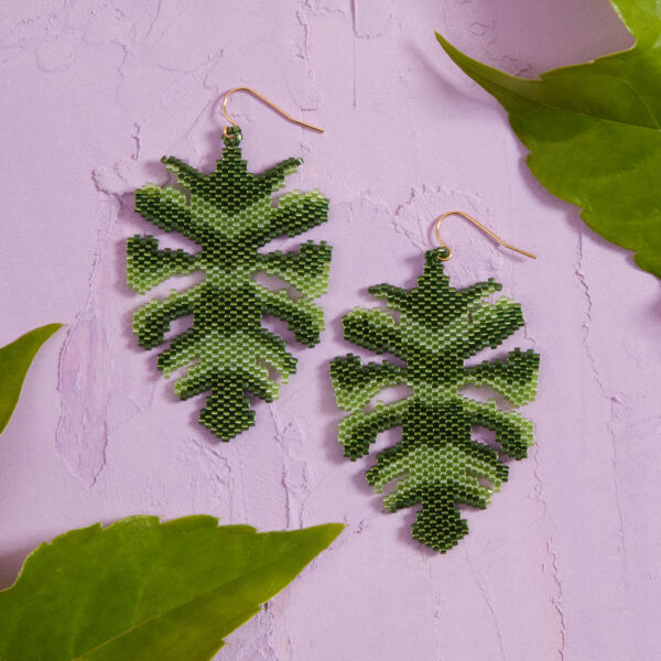 monstera palm leaf earrings